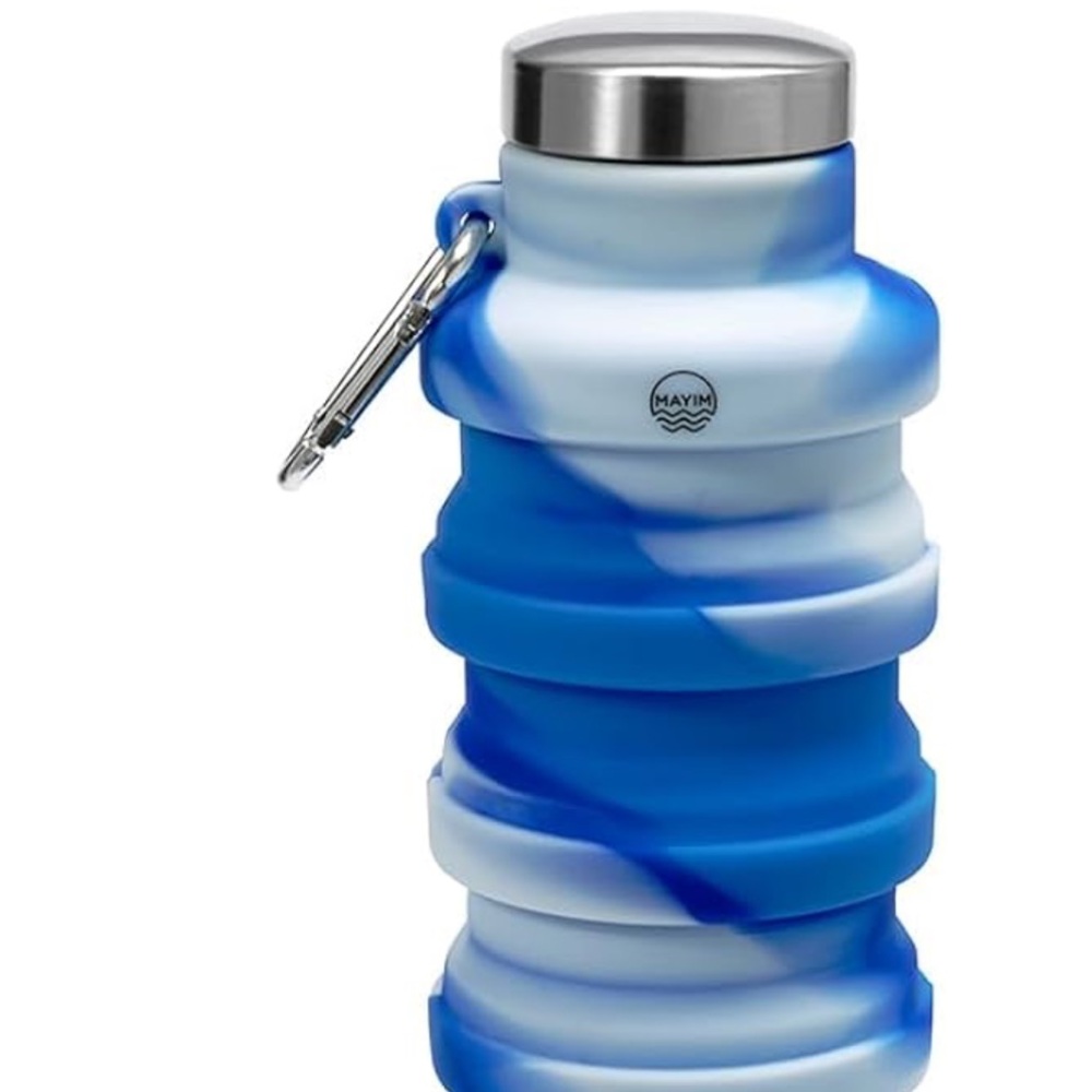 Mayim Silicone Collapsible Water Bottle BLUE WHT 550ML Travel Hiking Sport